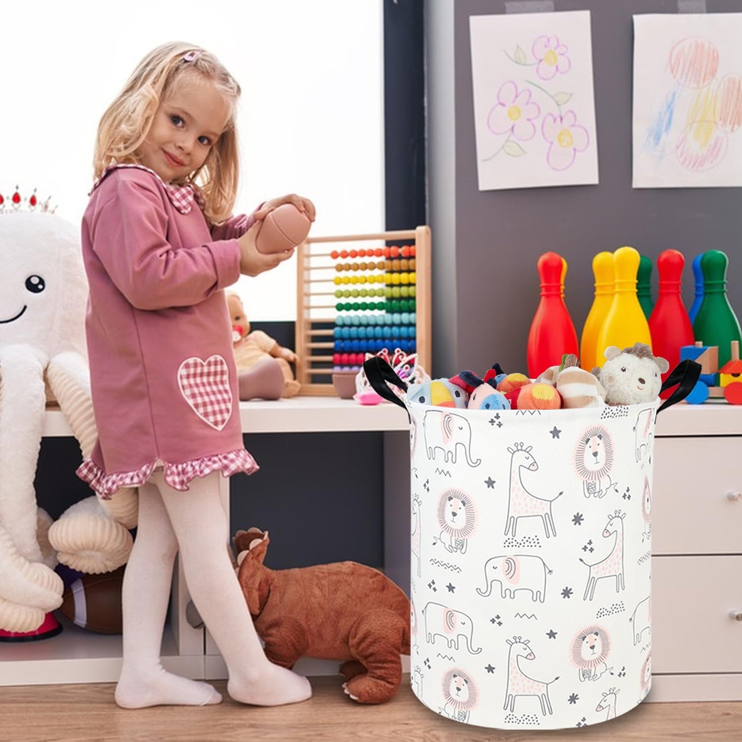 Fxocshe Animal Hamper,Baby Laundry Hamper,Jungle Laundry Basket,Waterproof Foldable Nursery Baby Basket,Toys Box,Jungle Bedroom