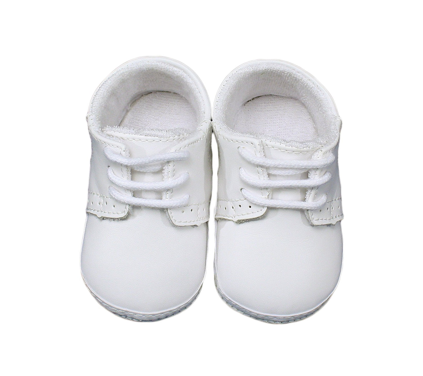 Baby Boys All White Genuine Leather Saddle Oxford Crib Shoe With Perforations - 4