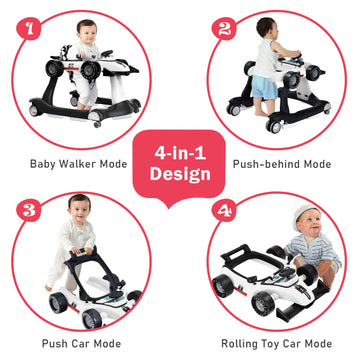 Baby Joy 4-In-1 Baby Walker, Foldable Activity Walker With Adjustable Height & Speed, Music, Lights, Anti-Rollover, Toddler Push
