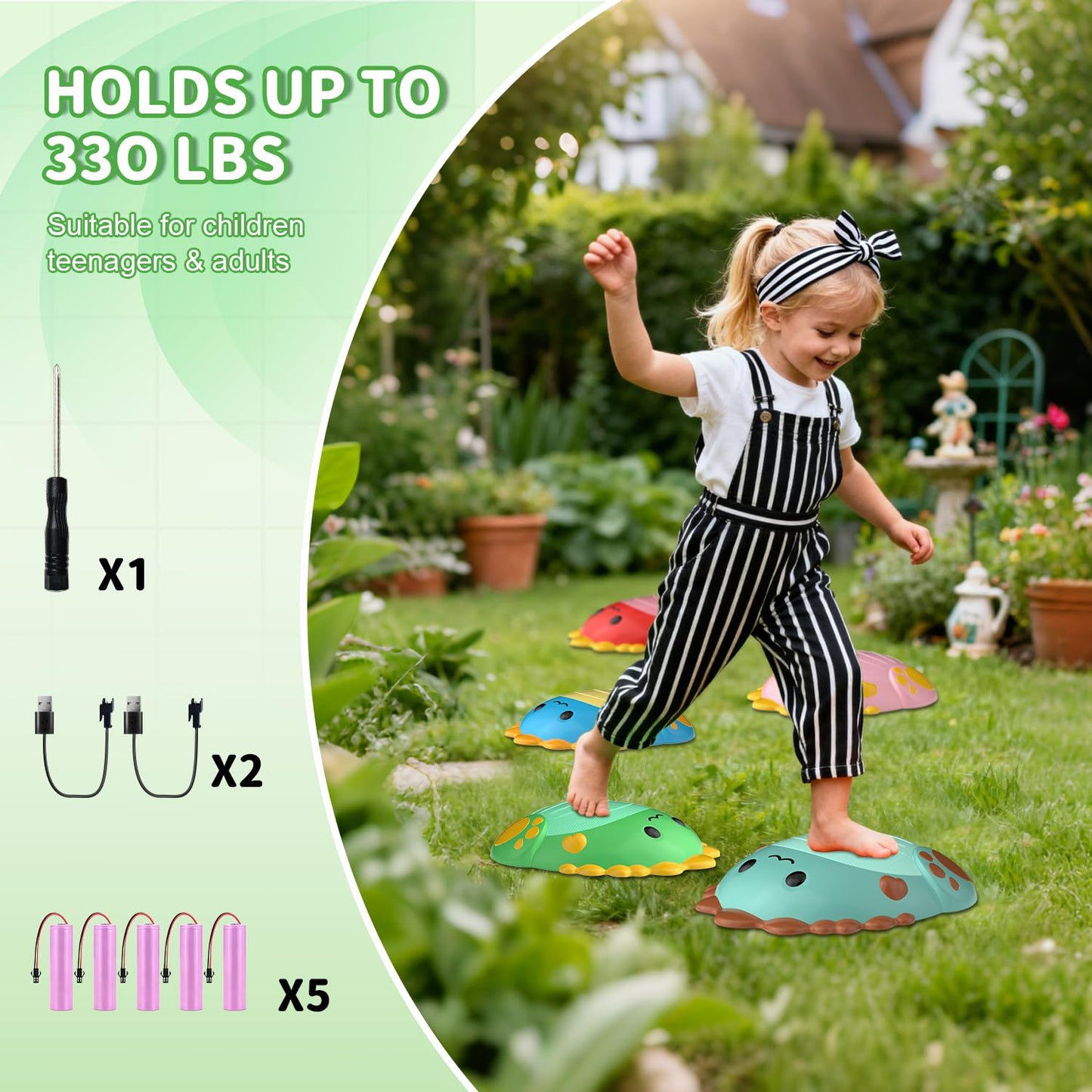 Toys Stepping Stones for Kids Toddler: 5Pcs Upgraded Light up & Music Non-Slip Sensory Balance Toys with 5 Rechargeable Batterie