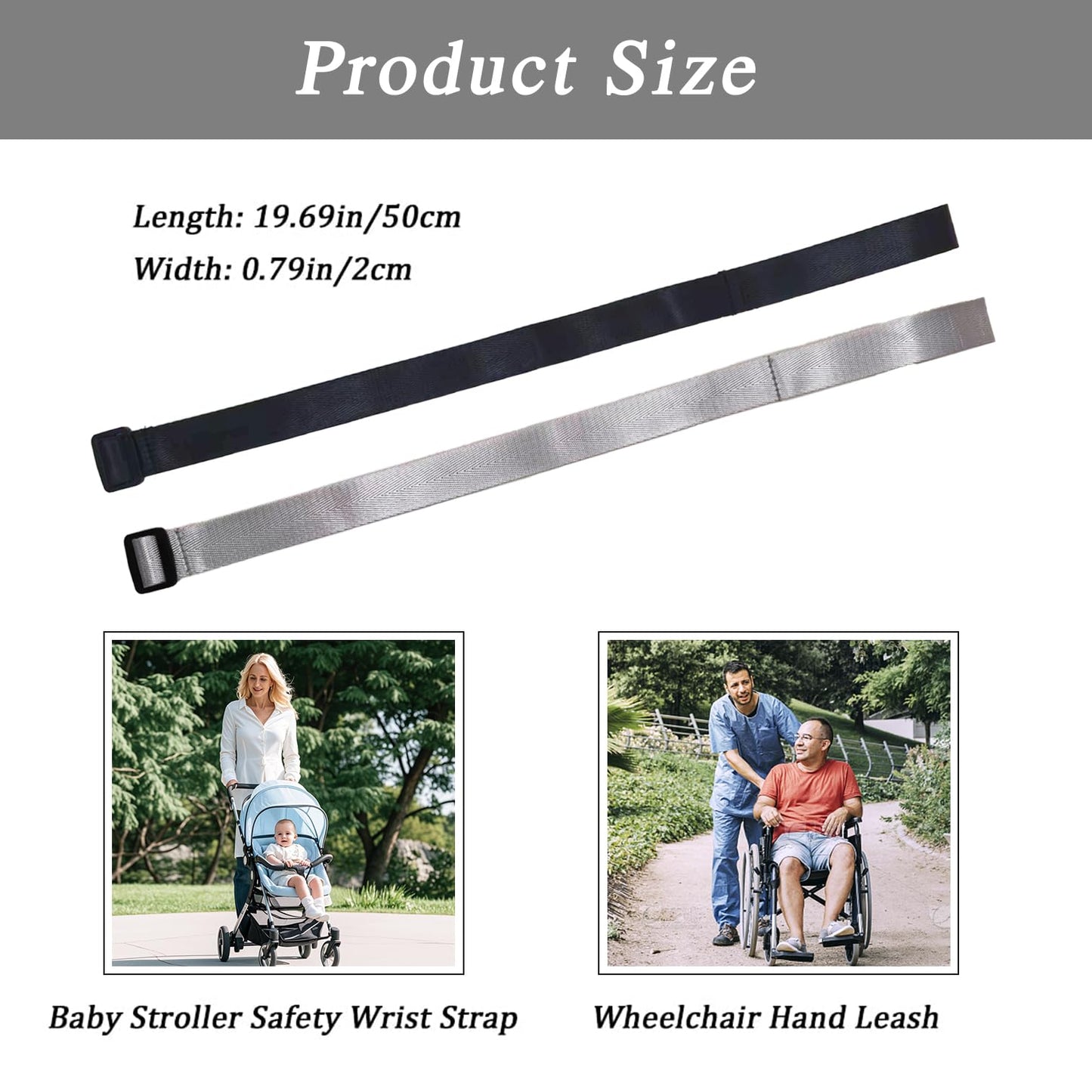 2 Pack Baby Stroller Safety Wrist Strap Adjustable Pram Wheelchair Hand Leash Black Retractable Dog Short Rope Belt for Hilly Ci