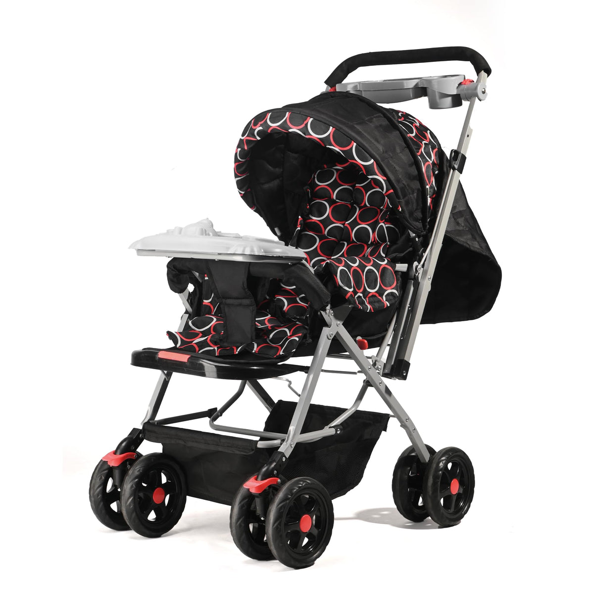 Kuber Industries Baby Stroller Pram with Music Tray | Adjustable Canopy, Storage Basket & Bottle Holder | Foldable Pushchair for