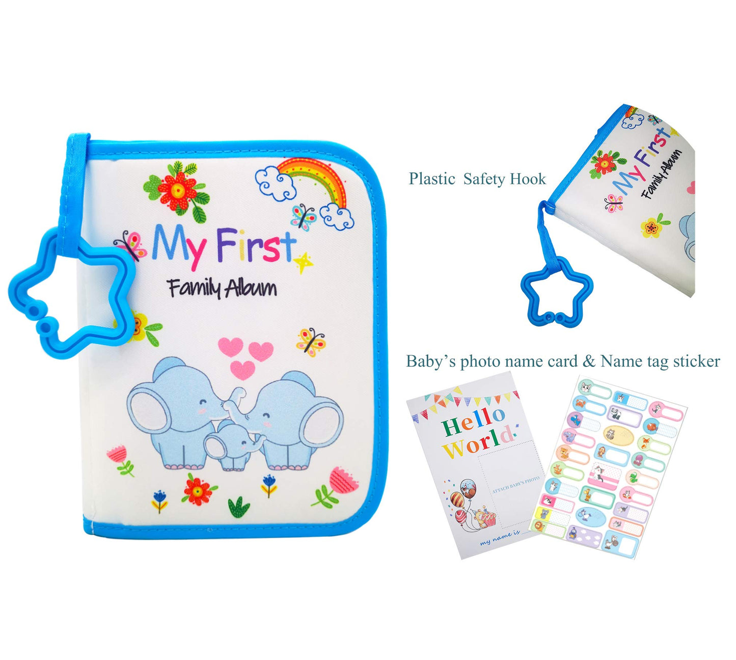Buviagem Baby Soft Cloth Album; Babys My First Photo Book For Family Memery With Safe Mirror Holds 17 Photos Kissing Elephant Fa