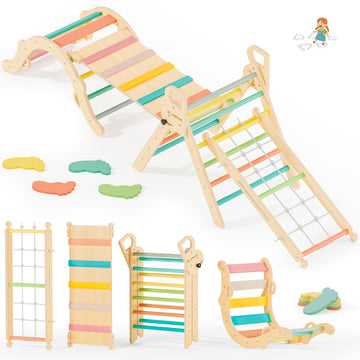 Bluewood 10-In-1 Pikler Triangle Set, Toddler Climbing Toys Indoor, Montessori Climber, Baby Jungle Gyms With Arch, Extra Rope L