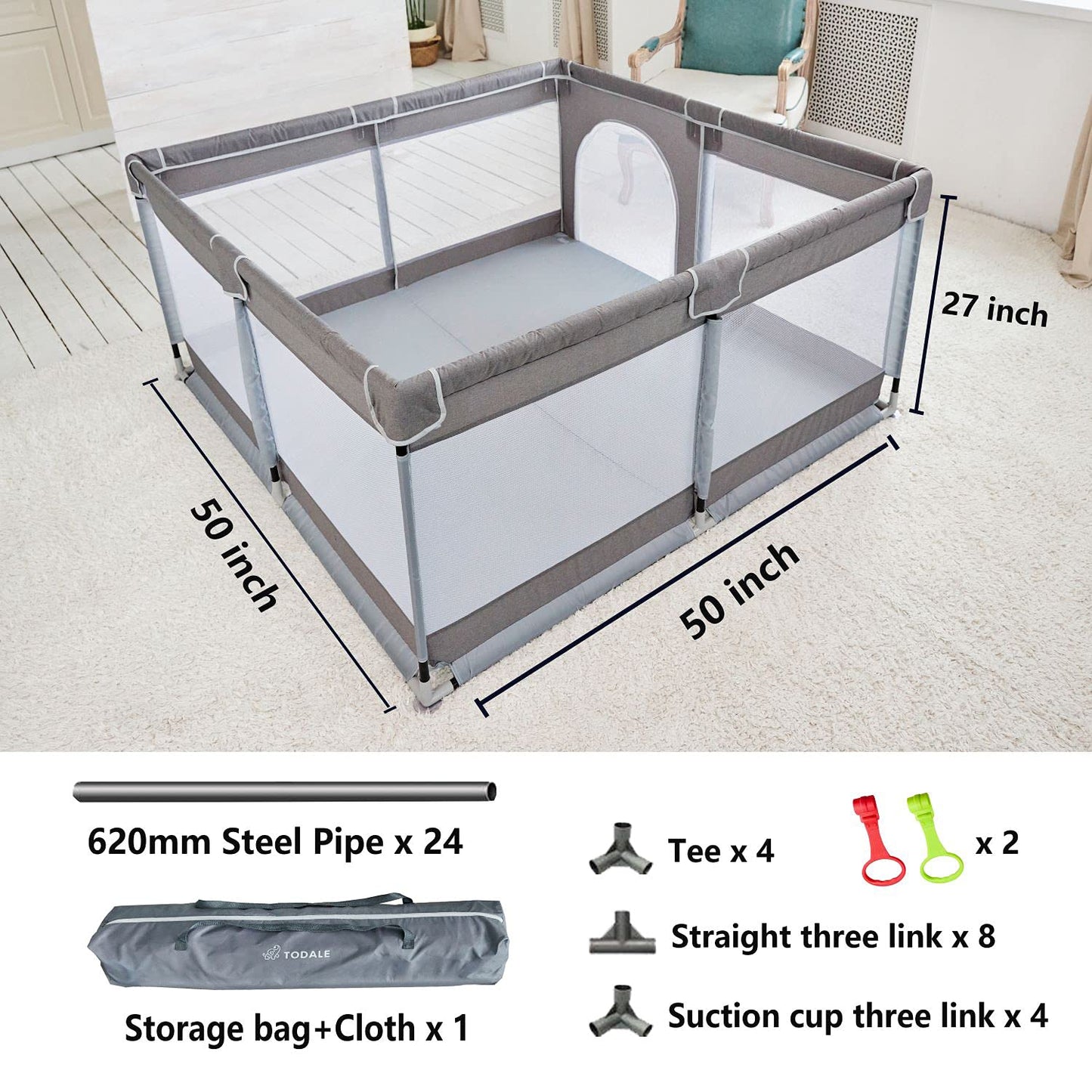 Todale Baby Playpen 50     50    Gray Playpen For Babies And Toddlers, Safe & Sturdy, Small Baby Play Yard With Anti-Slip Base &