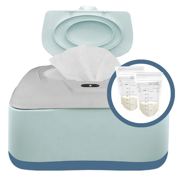 Gogo Pure Baby Wipe Warmer, Dispenser, Holder And Case With Bonus 30 Breastmilk Storage Bags - Warmer With Easy Press On/Off Swi