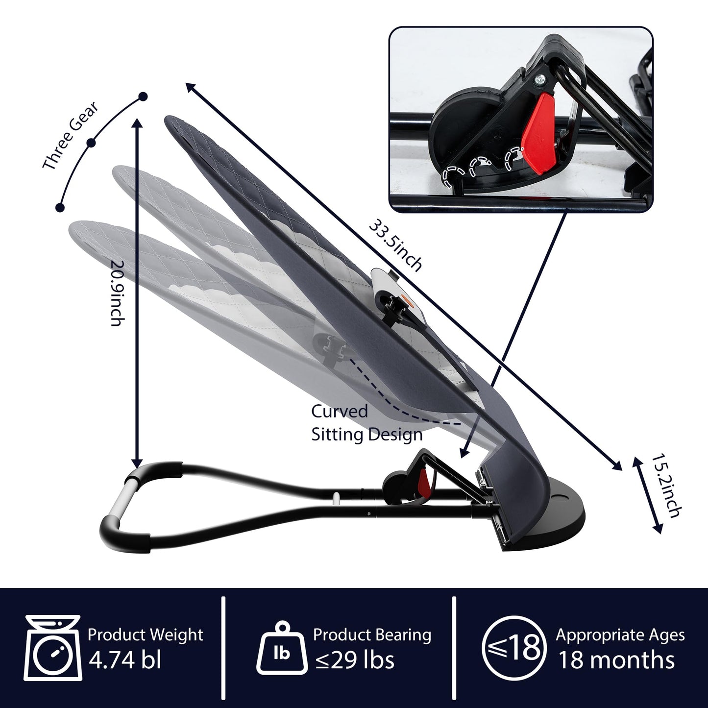 Portable Baby Bouncer Seat For Infants, 0-18 Months, 3 Modes Of Use With Rocker & Stationary Options, Ergonomic Infant Chair Wit