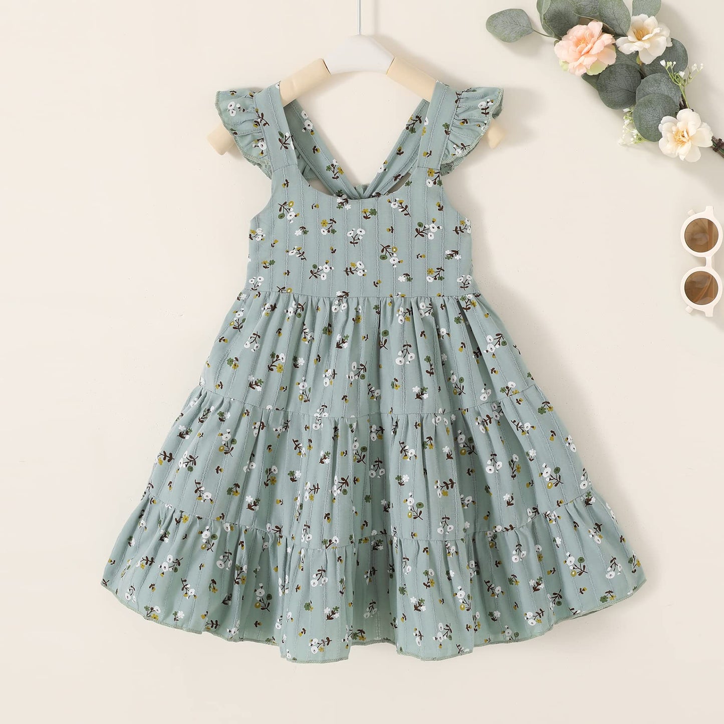 Younger Tree Toddler Baby Girl Dress Summer Outfits Stripe Flutter Sleeve Smocked Dress Kids Causal Boho Dresses Clothes (6-7T,