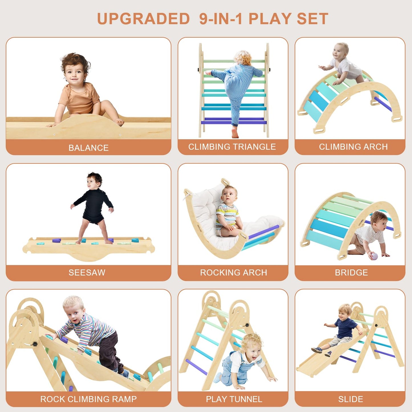 Pikler Triangle Set With Cushion, Toddler Climbing Toys Indoor, Baby Climbing Gym, Climbing Toys For Toddlers 1-3 Inside, Montes