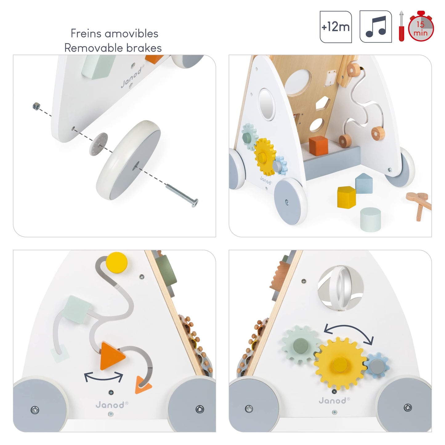 Janod Sweet Cocoon Wooden Multi-Activity Baby Walker - Ages 12 Months+ - J04410