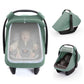 Blissful Diary Baby Car Seat Cover, Extra Large Mesh Window, Breathable Muslin Cotton, Infant Windproof Canopy - Roman Green