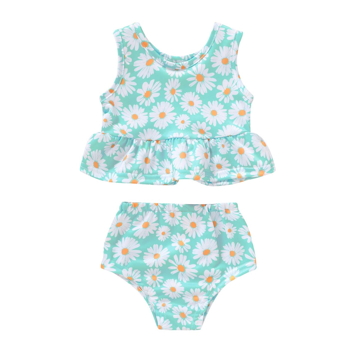 Younger Tree Toddler Baby Girls Summer Swimsuit Sleeveless Floral Swimwear Two-Piece Suit Beach Bikini (Daisy Swimsuit, 18-24 Mo