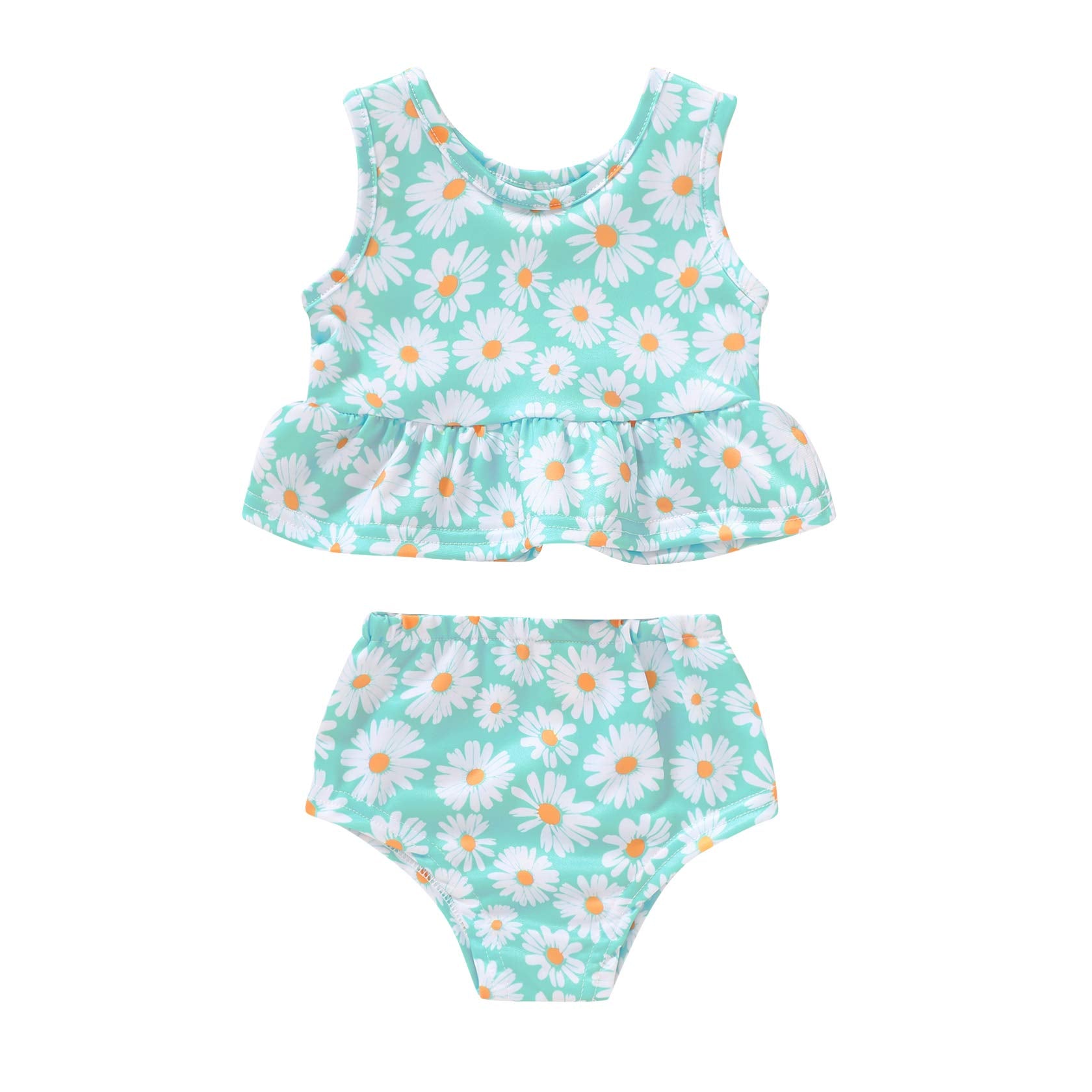 Younger Tree Toddler Baby Girls Summer Swimsuit Sleeveless Floral Swimwear Two-Piece Suit Beach Bikini (Daisy Swimsuit, 18-24 Mo