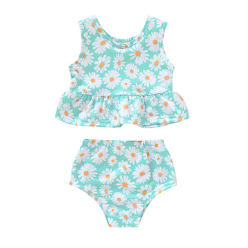 Younger Tree Toddler Baby Girls Summer Swimsuit Sleeveless Floral Swimwear Two-Piece Suit Beach Bikini (Daisy Swimsuit, 3-4T)