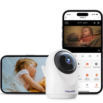 MAMAPRO Baby Monitor with Camera and Audio - 2K Color Night Vision, WiFi Video Baby Monitor - 355 Pan/70Tilt, AI Motion/Cry/Temp
