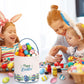 Lessmo 2 Pcs Easter Bunny Basket Easter Egg Buckets Gifts Tote Bags, Canvas Cotton Blue Purple Cute Personalized Egg Hunt Basket