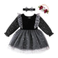 Renotemy Baby Girls Dress Infant Flower Girl Dresses Winter Newborn Outfits Solid Black Ruffle Velvet Long Sleeve Tutu Dress Pri