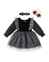 Renotemy Baby Girls Dress Infant Flower Girl Dresses Winter Newborn Outfits Solid Black Ruffle Velvet Long Sleeve Tutu Dress Pri