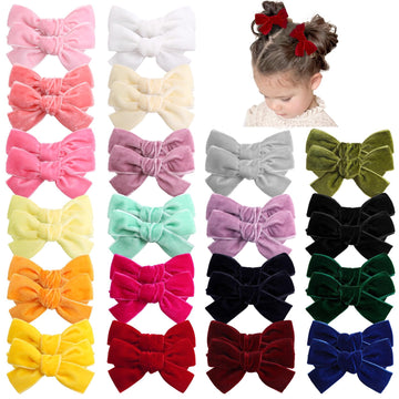 Oaoleer 40Pcs 3.5Inch Hair Bows For Toddler Girls, Velvet Neutral Pigtail Bows Alligator Clips Hair Barrettes Accessories For Ba
