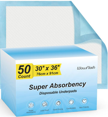 50 Count 30    X 36    Super Absorbency Disposable Underpads, Leakproof Quick Drying, Baby Puppy & Adults Bed Pads Disposable Ad