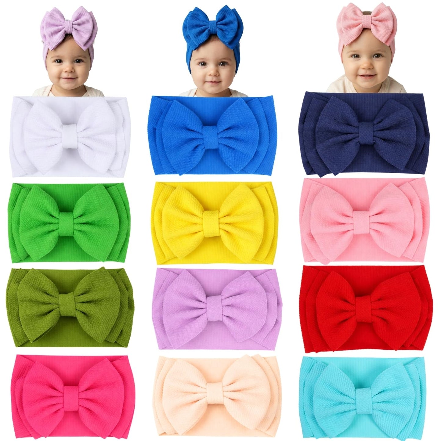 Anna Creations 12 Pcs Baby Headbands Cute Flower Baby Hairband Soft Elastics Stretchy Bow Head Bands Multicolor Hair Accessories