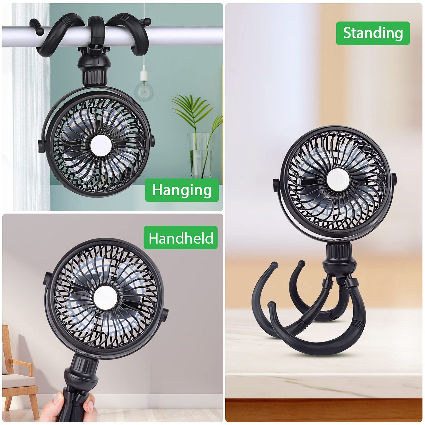 Skygenius Stroller Fan, Clip On Fan With Flexible Tripod, 2600Mah Battery Operated Fan With Stepless Speed, 360 Rotatable Handhe
