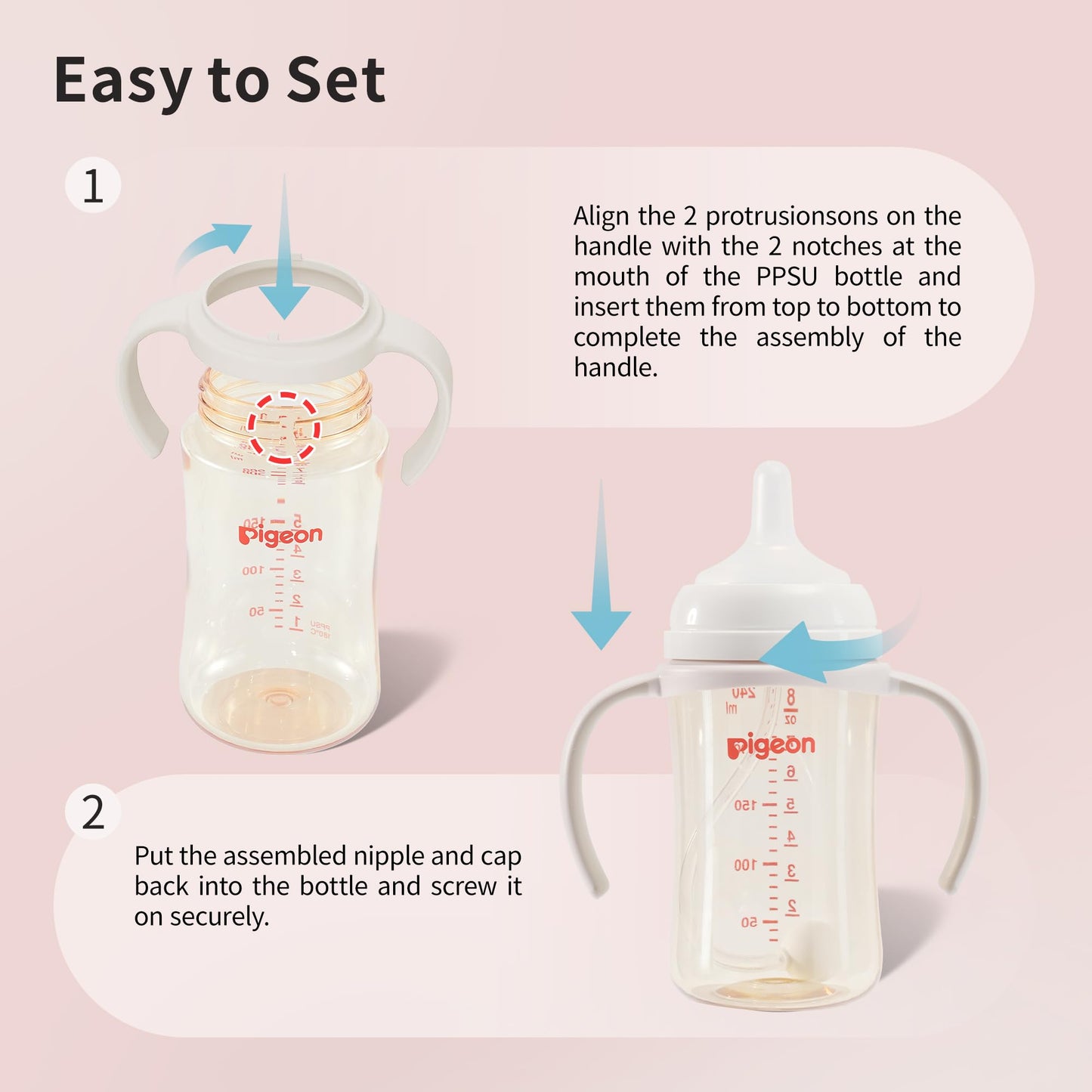 Pigeon Baby Bottle Handles For Pigeon Ppsu Bottles 8.1Oz, Easy To Hold For Baby Hands, 1 Pack