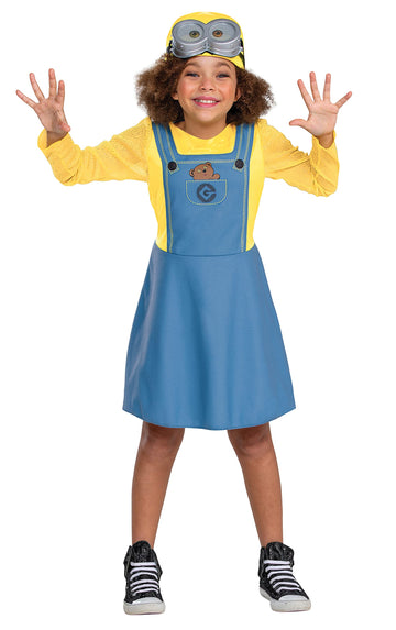 Bob Minion Girl Costume For Kids, Official Minion Outfit With Goggles And Hat, Classic Size Small (4-6X) Multicolored