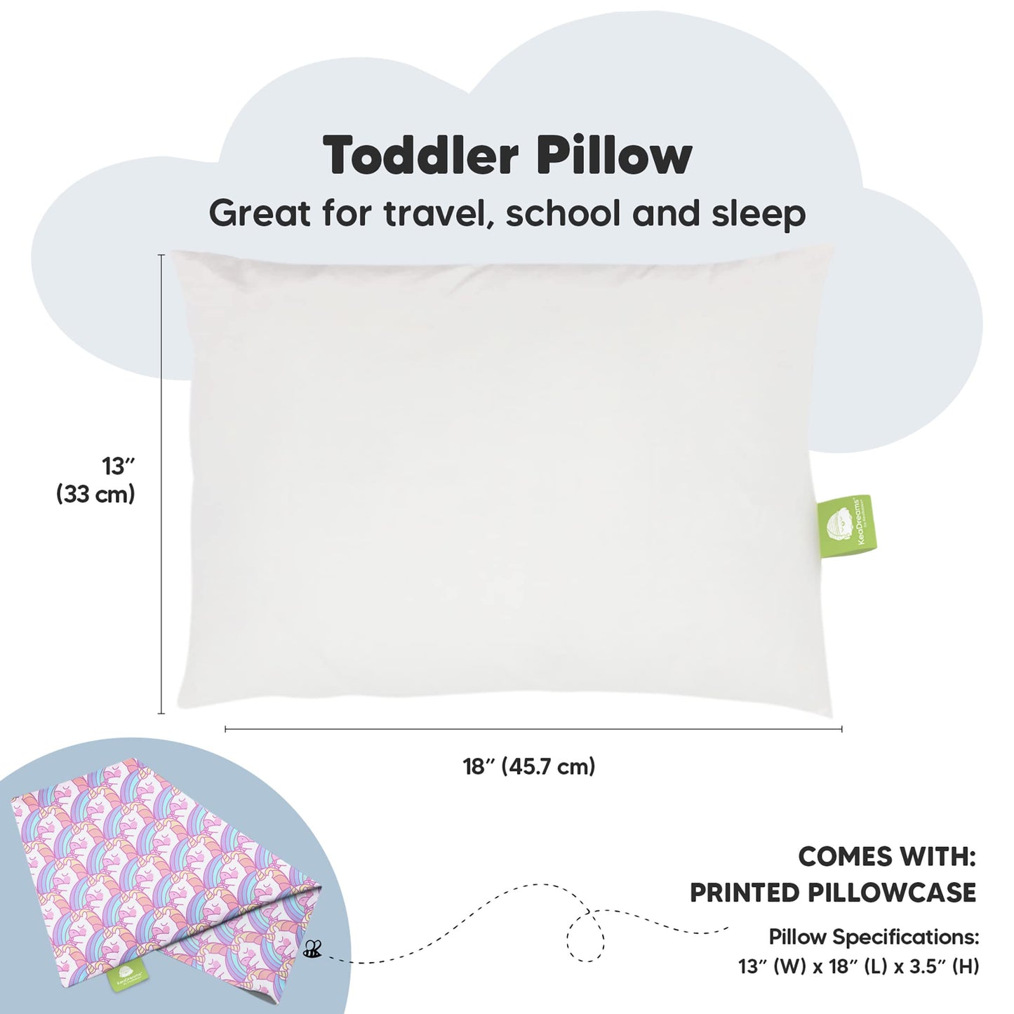 Toddler Pillow With Pillowcase - 13X18 My Little Dreamy Kids Travel Bed Pillows For Sleeping, Organic Cotton Small Pillowcase, S