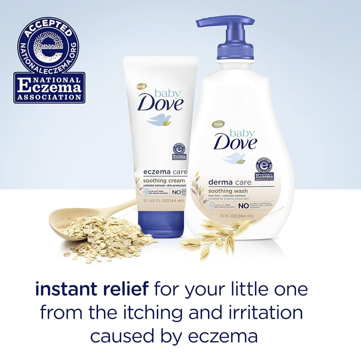 Dove Baby Skin Care Bundle - Colloidal Oatmeal Derma Care Soothing Wash & Eczema Care Soothing Cream, Fragrance Free (2 Piece Se