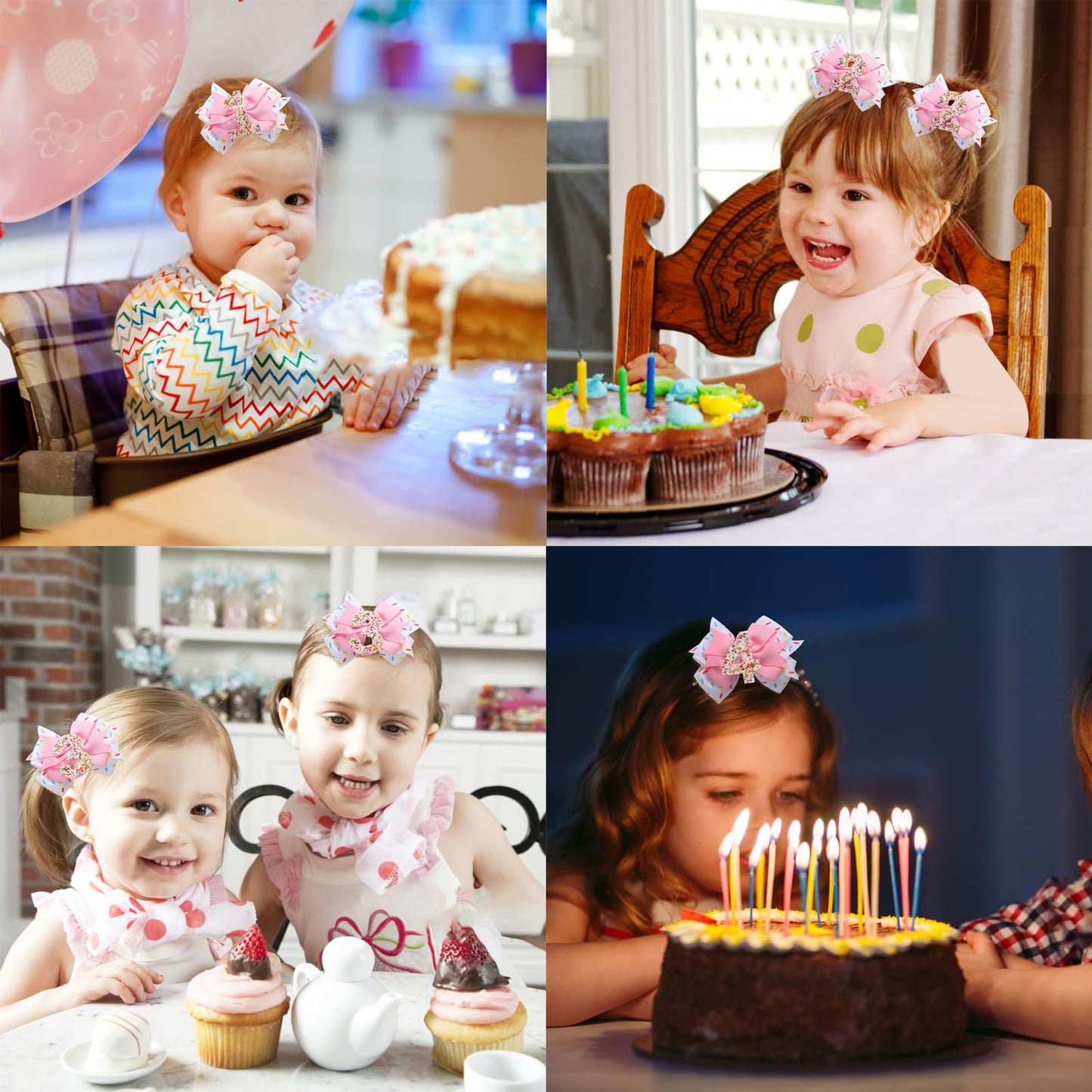Birthday Hair Clips For Baby Girls - 2Pc Pink Sprinkle Bow Hair Clips For 3Rd Birthday Glitter Ice Cream Baby Bow Party Decorati