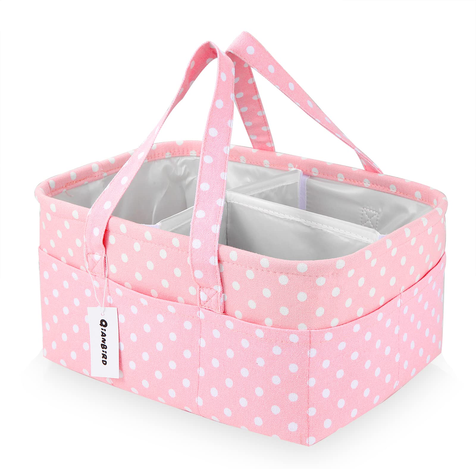 Pink Diaper Caddy Organizer For Baby Girl-Large Portable Diaper Caddy Basket For Changing Table-Diaper Organizer Caddy-Car Trave