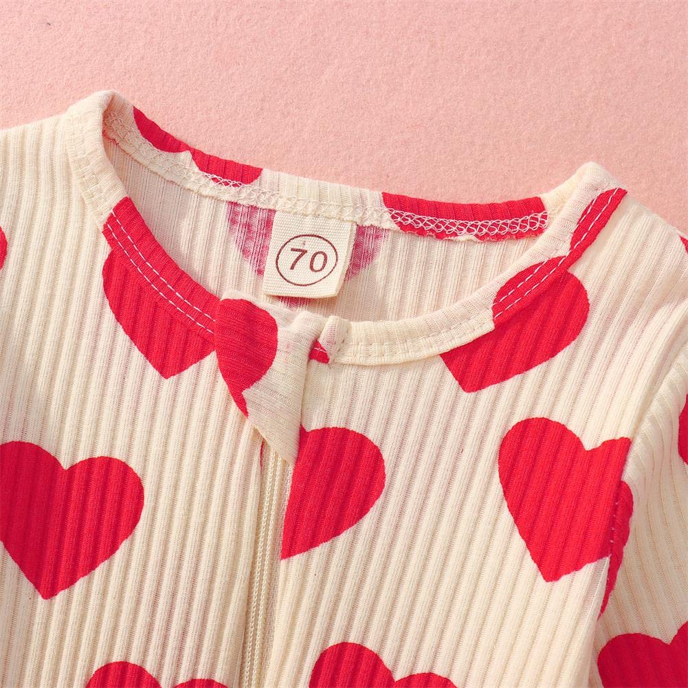 Gliglittr Newborn Infant Baby Girls Valentine'S Day Romper Long Sleeve Bodysuit Cute Heart Print Ribbed Onesie Jumpsuit(Beige,6-