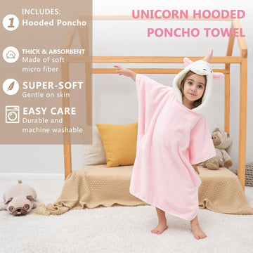 Pinnkku 3D Unicorn Hooded Towel, Ultrasoft & Absorbent Bath Towel For Babies, Infant, Toddler And Kids, Beach Poncho Towels, Gif