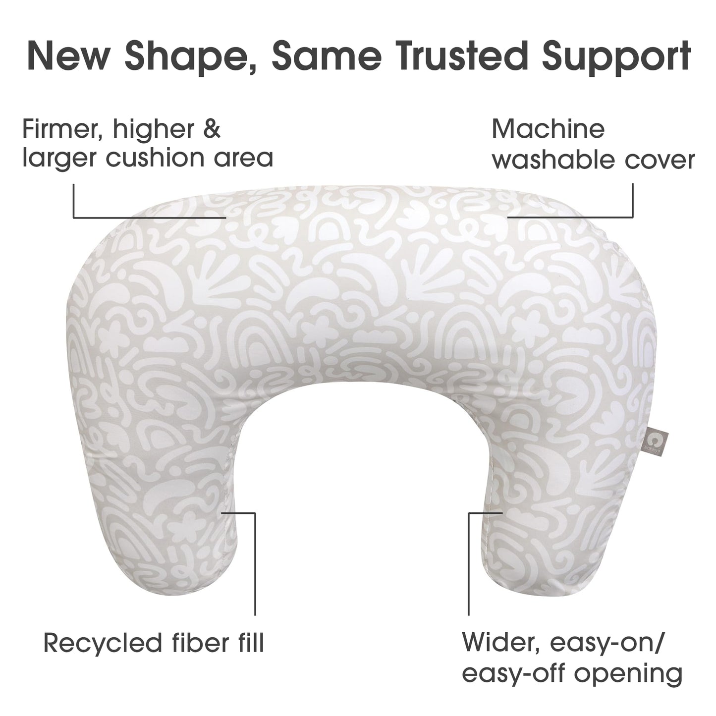 Boppy Nursing Pillow, Cream Retro Squiggles, Larger, More Supportive Pillow For Breastfeeding And Bottle Feeding, Firmer Fill, H