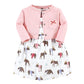 Hudson Baby Baby Girls' Cotton Dress And Cardigan Set, Pink Moose Bear, 9-12 Months