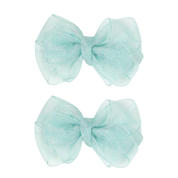 3.5-Inch Organza Hair Bows For Girls - Elegant Sheer Ribbon Alligator Clips For Toddlers, Kids, And Teens - Pack Of 2, Green