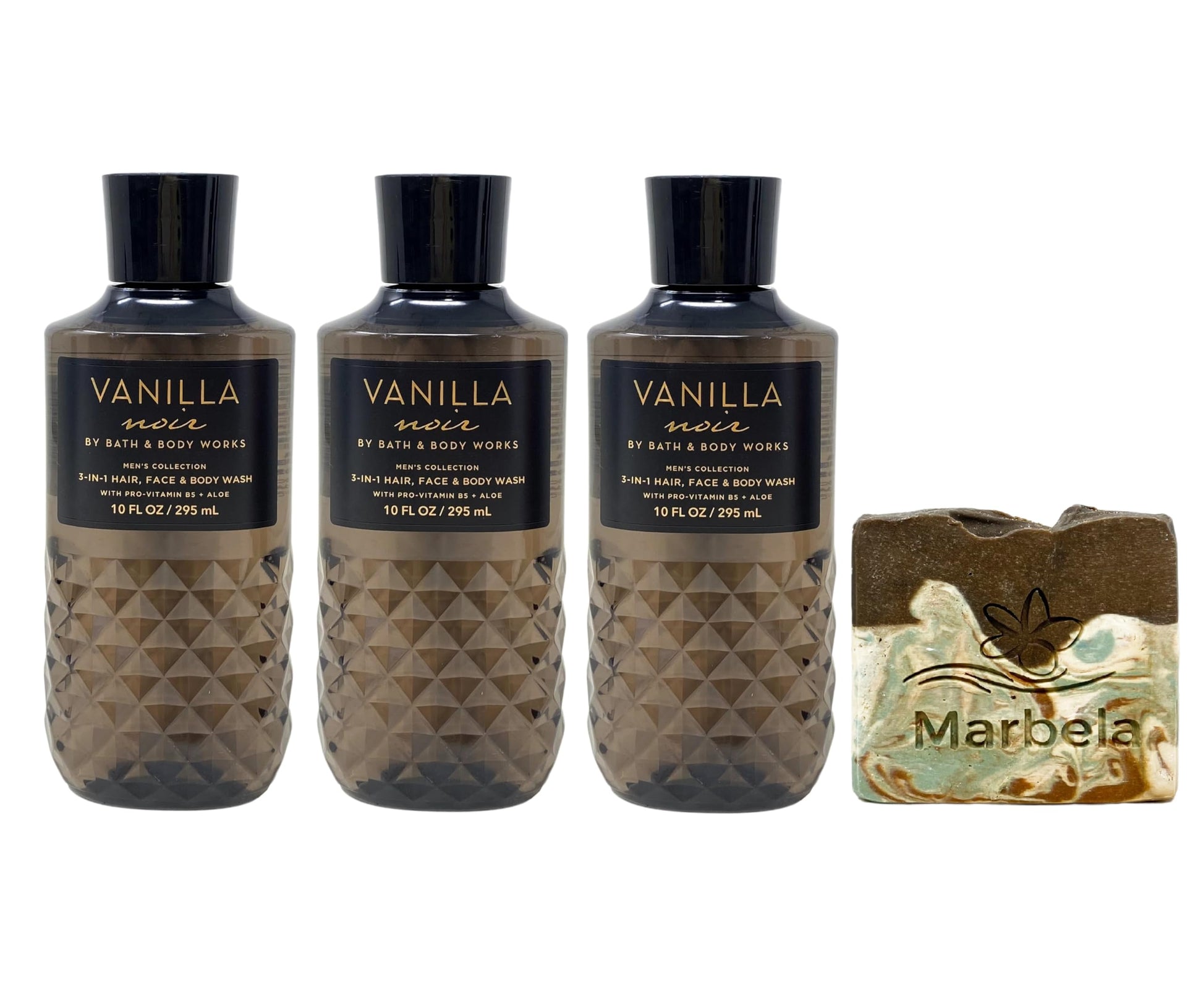 Bath & Body Works Men'S Collection Vanilla Noir 3 Pack 3-In-1 Hair, Face & Body Wash Bundle With A Cabin Spice Bar Soap - Full S