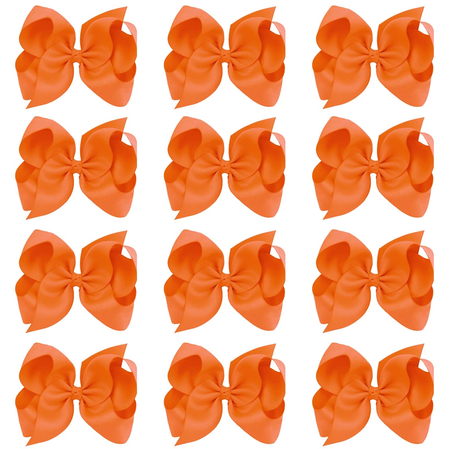 Oaoleer Big Hair Bows For Girls 12 Pcs 6 ' Orange Grosgrain Ribbon Large Boutique Bow Alligator Clips Hair Accessories For Todd