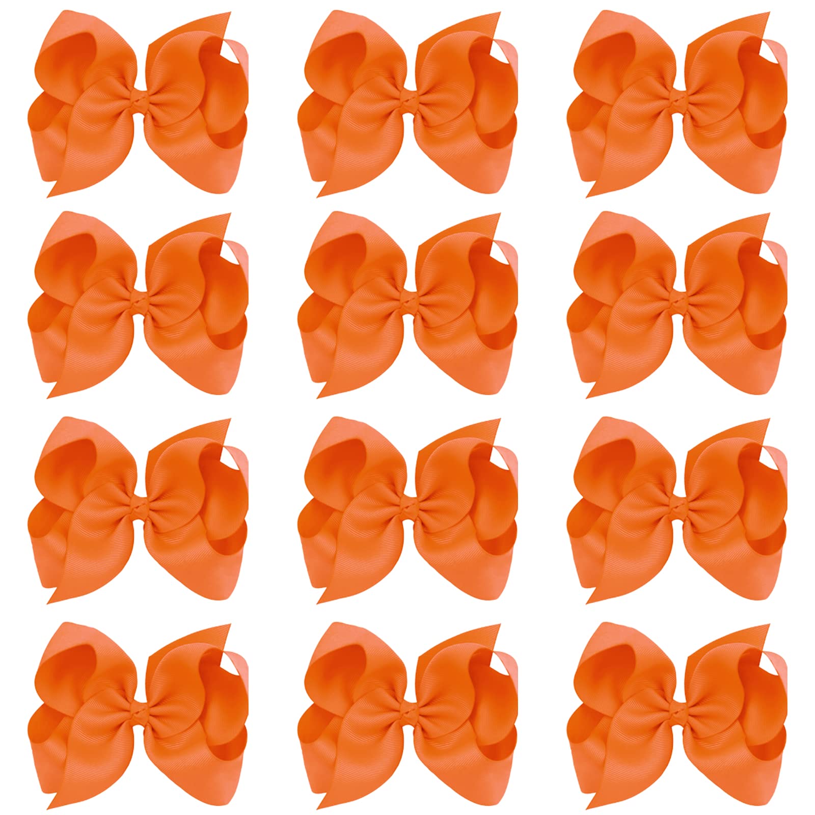 Oaoleer Big Hair Bows For Girls 12 Pcs 6 ' Orange Grosgrain Ribbon Large Boutique Bow Alligator Clips Hair Accessories For Todd