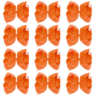 Oaoleer Big Hair Bows For Girls 12 Pcs 6 ' Orange Grosgrain Ribbon Large Boutique Bow Alligator Clips Hair Accessories For Todd