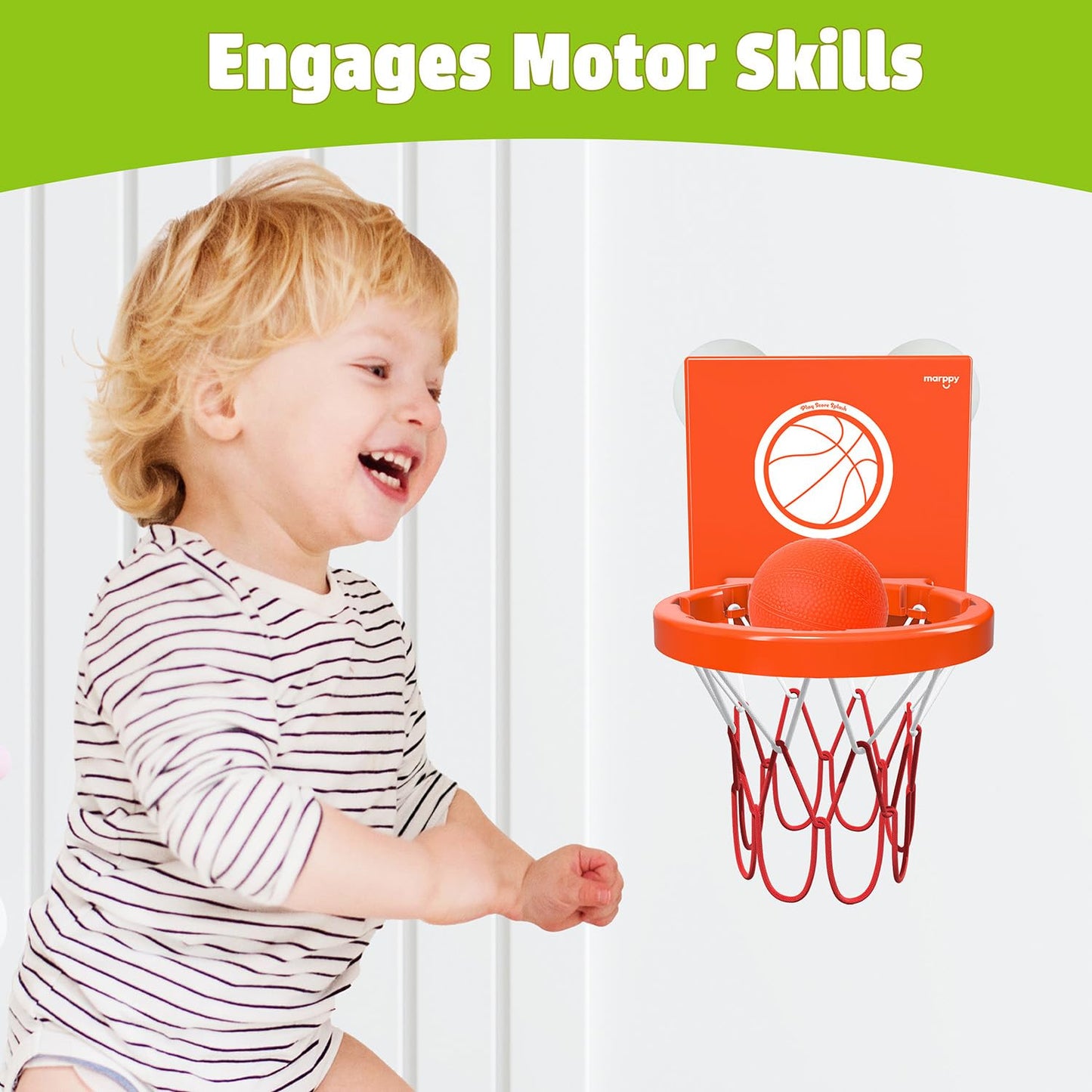 MARPPY Bath Toys for Toddlers & Kids - Bathtub Basketball Hoop with 4 Mold-Free Balls, Strong Suction Cup - Fun Bathtub and Show