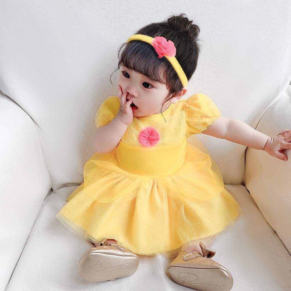 Fmyfwy Newborn Baby Girls Belle Princess Costume Halloween Christmas Birthday Romper Tutu Dress W/Headband 90