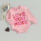 Baby Girl Boy Valentines Day Outfit Jumpsuit Love Heart Print Long Sleeve Sweatshirt Romper Onesie Newborn Clothes (Pink, 18-24