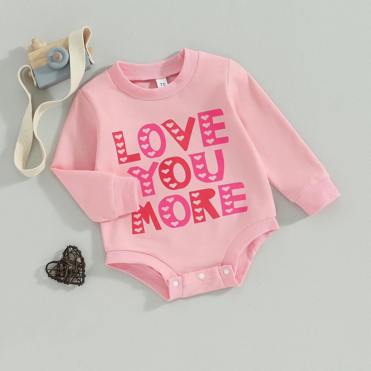 Baby Girl Boy Valentines Day Outfit Jumpsuit Love Heart Print Long Sleeve Sweatshirt Romper Onesie Newborn Clothes (Pink, 18-24