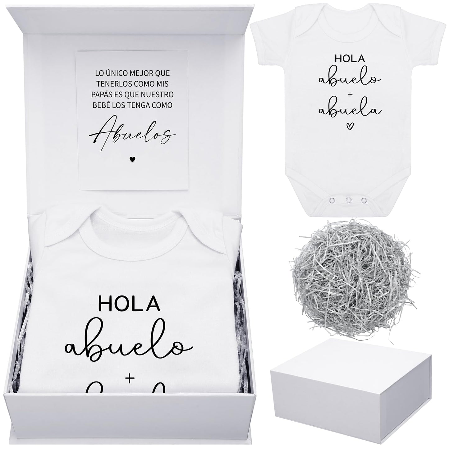 Shyyween 4 Pcs Pregnancy Announcement for Abuelos, Hola Abuelos Baby Bodysuit Pregnancy Reveal Card Baby Announcement Gift Box w