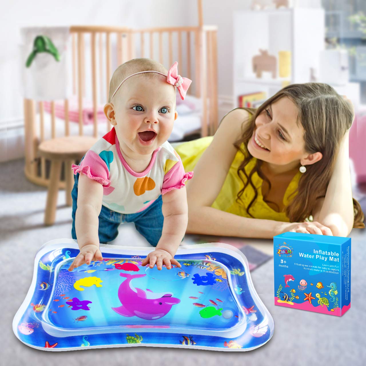 Zmlm Baby Tummy-Time Water Mat: Infant Baby Toy Gift Activity Play Mat Inflatable Sensory Playmat Babies Belly Time Pat Indoor S