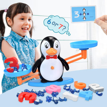 BAKAM Penguin Balance Scale & Number Counting Blocks Games for Kids Ages 3-5, Montessori Math Games for Kids 5-7, Preschool Kind