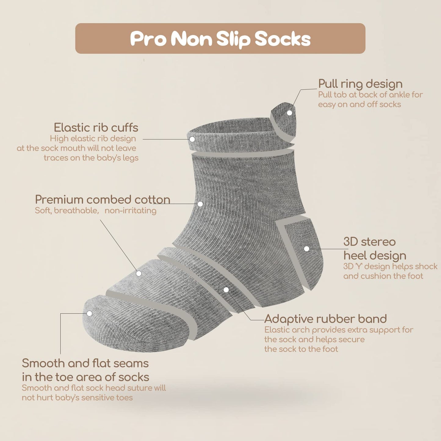 Aroveea Non Slip Grip Ankle Baby Socks 3-5 Years Old Grey For Toddler Boys And Girls Kids Socks 12 Pack, Cute Cotton Baby Socks