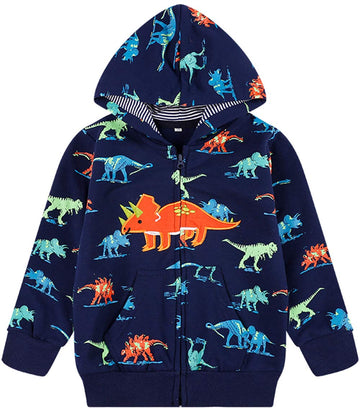 Popshion Toddler Boys Jacket Cartoon Dinosaur Animal Zipper Spring Autumn Hoodies Coat For Kids 1-7 Years(Cute Dinosaur-8039 110